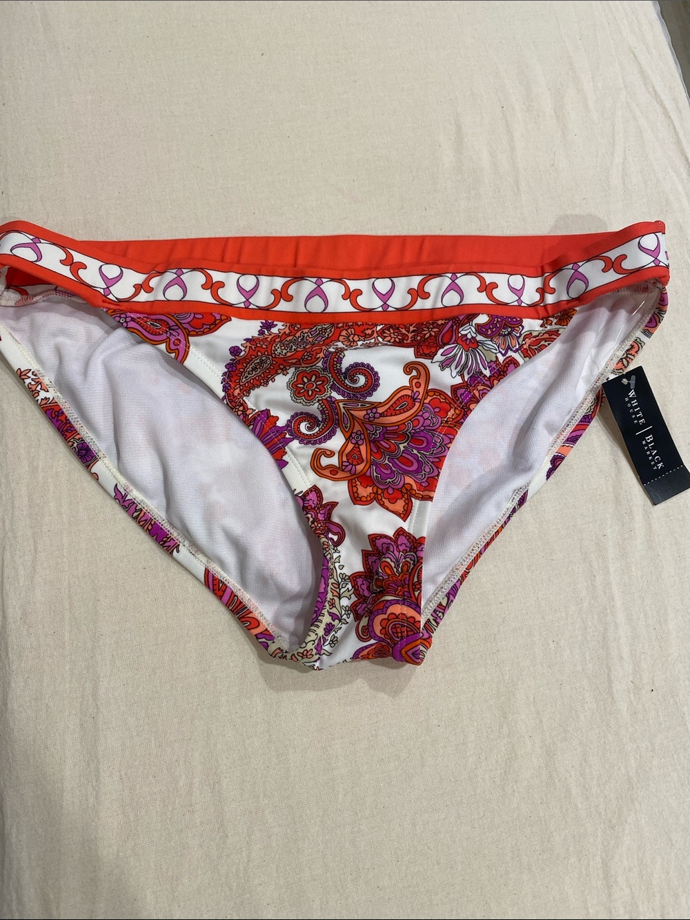 White House Black Market White Bikini Bottom with Red and Pink Paisley